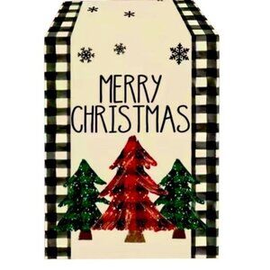 Table Runner Christmas Farmhouse Merry Christmas Buffalo Plaid Check Black White